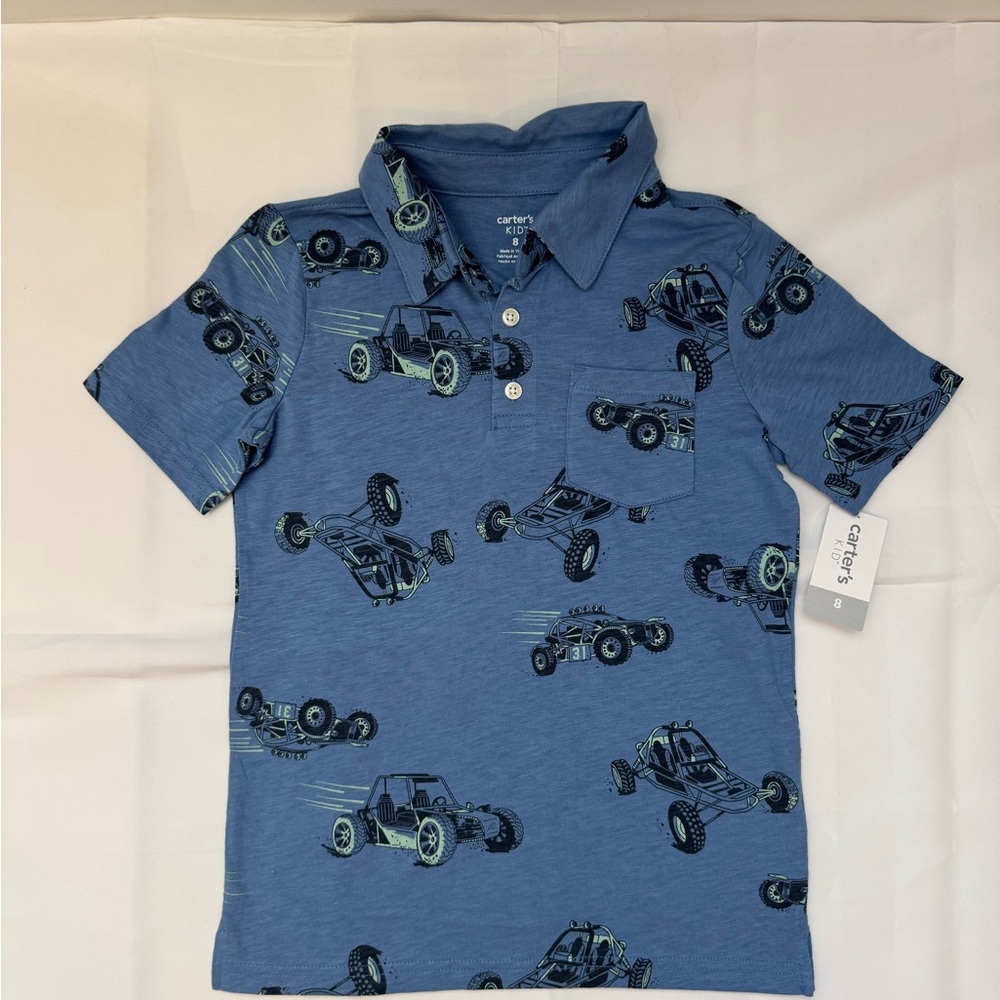 NWT, CARTER’S Blue Polo Shirt with Print Size 8 - Picture 11 of 12